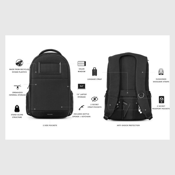Solgaard Lifepack Solarbank - The Anti Theft Backpack - Black (NEW) - Picture 3 of 6